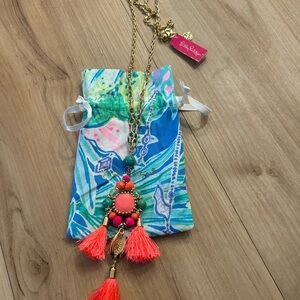 Lilly Pulitzer Gold Necklace with Pink and Blue Accents